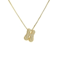 Close-up of golden peanut-shaped pendant with sparkling clear zircon pavé stones - Letter H/Peanut / Gold