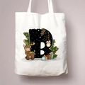 Christmas letter B canvas tote bag with festive elk and gift box prints for women - Letter B