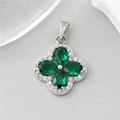 Detail of four-leaf clover pendant with green pear-shaped stones and pavé crystals - H-10950 Green Zircon Clover Pendant (Silver Base)