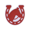 Red silicone charm bead featuring an embossed horseshoe and horse head design - Red Horseshoe