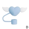 Blue heart silicone straw cover with white wings for 10mm tumbler straws in variant D - Blue