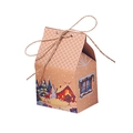 Weihnachts-Geschenkbox aus Kraftpapier in Hausform mit Rentier-Motiv und Hanfseilgriff - Elch-Stil