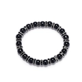 Beaded black onyx bracelet with silver rhinestone spacers on a clean white background - Black