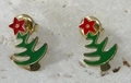 Boucles d'oreilles sapin de Noël vert avec étoile rouge et plaqué or 14K en acier - Sapin de Noël avec Étoile Rouge