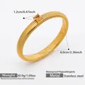 Gold plated stainless steel stretch bracelet with a square orange zircon gemstone - 1.2cm Wide / Gold with Champagne Zirconia