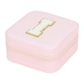 Pink portable jewelry travel case with gold letter I and zipper closure in cross-grain faux leather - Letter I (No Mirror) (FS61) / 10x10x5cm