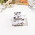 Macro detail of white rectangular hair claw clip featuring realistic pink butterfly print - 5cm Square Block / Light Pink Butterfly