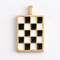 Rectangular gold-plated pendant with black and white checkered enamel pattern - ABG0615-Black Checkerboard (Rectangle)
