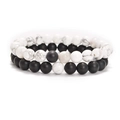 Set of two 8mm natural volcanic stone beaded stretch bracelets in black and white marble - Matte Black Agate + Natural White Turquoise