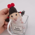 Handmade knitted hamster hat with a red bow and cute braids for small pets - Braids