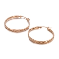 Pendientes de aro en oro rosa con diseño de espiga y textura trenzada geométrica - 35mm / Aro Grande Oro Rosa