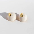 Elegant semi-sphere stud earrings featuring pearly white marble texture and gold metal accents - Pearl White