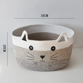 Cat-shaped cotton rope woven storage basket in white and grey with 35x20cm dimensions - 35x20cm / Three-tone Cat Face Design