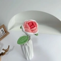 Handmade knitted rose flower in pink and white gradient yarn with green leaves - Rose Gradient Pink