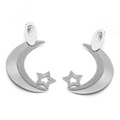 Boucles d'oreilles argentées en forme de lune et étoile avec finition polie - Style Givré Étoile et Lune (KE31261-D)