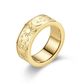 Detailed macro view of celestial star and moon embossed patterns on a matte gold ring band - US 6 / 8mm Sun Moon Star Gold Frosted (4858338541832)