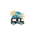 Camping car enamel pin with palm trees and blue circle background for outdoor lovers - Black Palm Camper