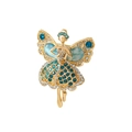 Vintage gold fairy brooch with blue cat eye wings and colorful rhinestones - Blue Fairy