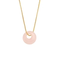 Minimalist gold snake chain necklace with a matte pink circular resin pendant - Rose Quartz