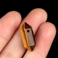 Golden brown tiger eye double-pointed hexagonal crystal pendant with center drill hole - Tiger's Eye