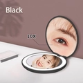 Foldable black LED makeup mirror with 10X magnification for precise beauty application - Black 10X