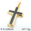 Ciondolo a croce in acciaio inossidabile bicolore oro e fibra di carbonio, 41x28mm - Pendente A Croce In Fibra Di Carbonio Color Oro Stile C (Senza Catena) (KP116463-HR)