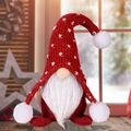 Gnomo natalizio rosso in maglia con cappello a cuori e pompon di peluche bianchi - Rosso