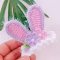 Handmade pink and purple crocheted bunny ear hair clip with pearl beads and white trim - Purple Small Flower Gauze Rabbit