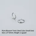 Polished steel plum blossom twist earrings 2.5x10mm small hoop design for women - Plum Twist (Small) / Steel