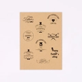 Brown kraft paper sticker sheet with 9 Father's Day designs featuring mustache and hat icons - Sticker 9(Father's Day 2)