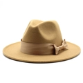 Elegant camel felt fedora hat with matching satin bow ribbon for women fashion accessories - Camel