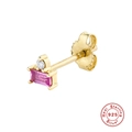 S925 sterling silver tassel chain earring with rectangular pink sapphire in gold finish - Single Gold-Pink Zirconia Stud