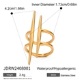 Detail view of golden stainless steel double band ring with dimensions and specs - Dual Vertical Tapered Bar Style (JDRW2408001) / Gold