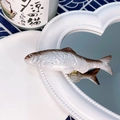 Divertido clip de pelo en forma de pez 3D con acabado nacarado blanco y marrón - Pescado Salado