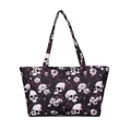 Large capacity tote bag featuring retro skull and floral prints with reinforced handles - Red