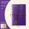 A6 purple retro PU leather journal with leaf embossing and vintage metal leaf charm - Lined / Purple / A6