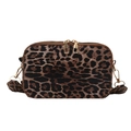Rectangular leopard print crossbody bag with dual golden zippers and wide shoulder strap - Brown