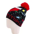 Christmas knit beanie featuring festive jacquard patterns and a large red faux fur pom-pom - One Size / Kids Christmas Sock Pattern