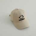 Close-up of beige cotton baseball cap featuring black embroidered smiley face and text - 52-54cm (3-8 Years) / Light Khaki
