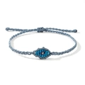 Bracelet œil de protection tissé main en bleu foncé et gris bleu avec cordon ajustable - Bleu clair