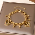 Double-layered gold stainless steel bracelet with hollow heart and colorful enamel charms - Enamel Heart Pattern Style (KB203679-Z)
