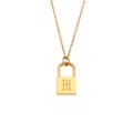 Collar de capas en acero inoxidable dorado con colgante de candado y la letra M - Letra D