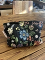 Floral embroidery black canvas cosmetic bag with zipper and large capacity storage - Jungle Cat