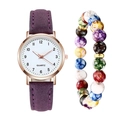 Orologio al quarzo luminoso con cinturino viola opaco e set di bracciali di perline - Viola + Bracciale