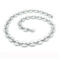 Polished silver stainless steel coffee bean link necklace with secure lobster clasp - 11mm Silver