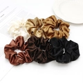 6-piece satin scrunchies set in earth tones displayed with minimalist lifestyle props - 6-Piece Set - Style 1