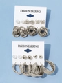 Silver earring set with pearls and geometric hoops displayed on a white fashion card - Silver Earring Set-Butterfly Heart Hoop