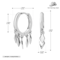 Detailansicht der Maße für S925 Sterlingsilber Creolen mit Rautenanhänger und Quasten - 925er Silber / 925 Silber Weißgold beschichtet