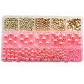 770pcs pink DIY jewelry kit with faux pearls and gold beads in a 15-compartment box - Pink