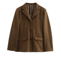 Chaqueta marrón de ante vintage con solapa de muesca y cierre de tres botones - S / Marrón Oscuro